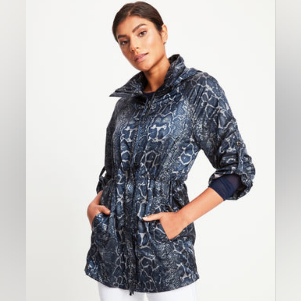 Anatomie Merika Python Windbreaker Jacket Hooded Zip Pockets Travel Blue…